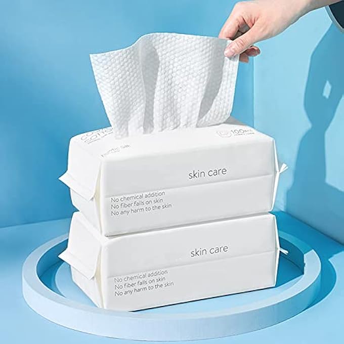 BIEWO DISPOSABLE FACE TOWEL, COTTON TISSUE SOFT DRY WIPES FOR WOMEN, SIMPLE CLEANING FACIAL TISSUES DRY WET DUAL PORTABLE USE FOR SENSITIVE SKIN & BABY & MAKEUP REMOVER & PERSONAL CARE (2 PACK=200PCS) - Image 1